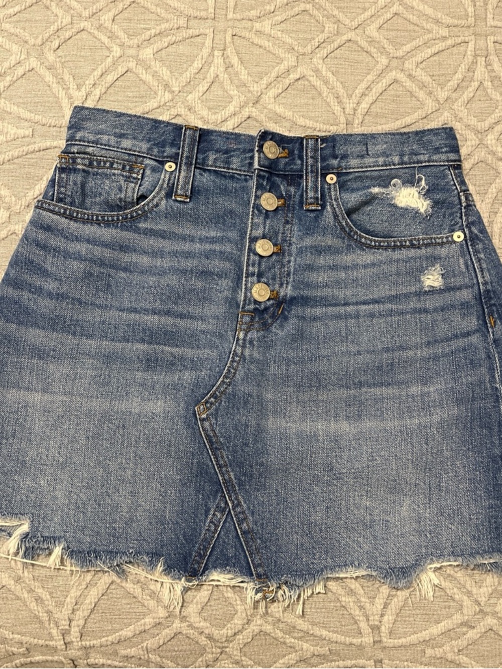 Madewell Distressed Button-Front Denim Mini Skirt - Blue